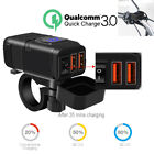 Motorcycle Car Phone Fast Charger 12V Dual USB QC 3.0 with Blue Digital Voltmete