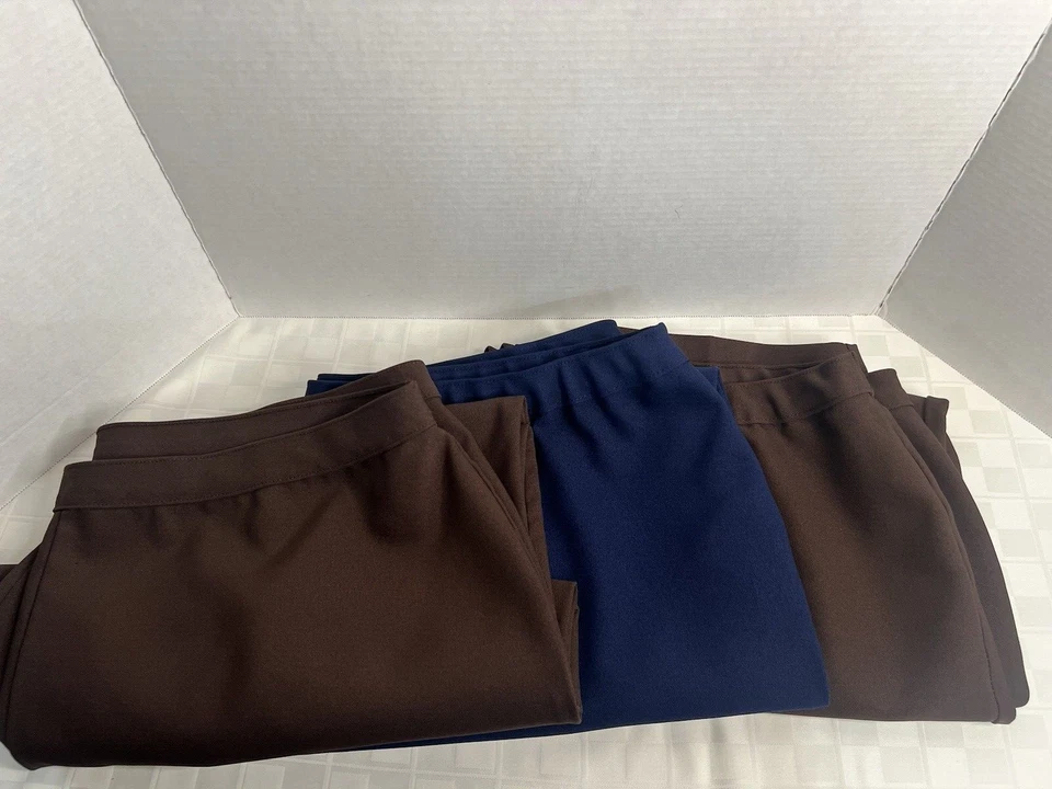 Lot of 3 Bend Over Women Size 46 Brown, Navy, Dark Brown Polyester Pants EUC VTG - Image 1 of 4