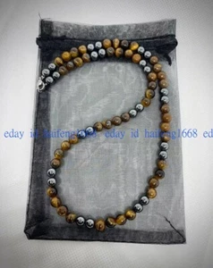 Natürliche Tigerauge Hämatit Rund Edelstein Perlen Männer Halskette 45cm 8mm - Bild 1 von 12