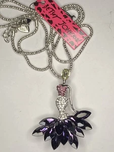 Betsey Johnson Crystal Dress Woman Pendant Chain Necklace Artsy Bodice Purple - Picture 1 of 3
