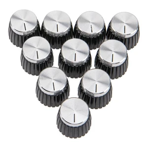 10Pcs Guitar Amp Amplifier Push on fit Knobs Black with Silver Aluminum Cap T... - Picture 1 of 5