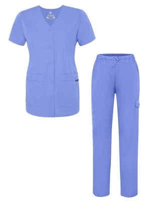 Conjunto Médico Adar Universal Para Mujer Blusa Médica A Presión Frontal y Pantalones Médicos Multi Bolsillo Foto 1 de 4