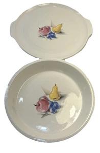 VTG MCM Knowles Utility Ware Cake Plate 11" And 9" Pie Plate 'Fruit Basket' 1940 - Picture 1 of 15