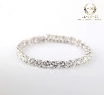 Brazalete de boda de tenis de 7 pulgadas de largo de 7 quilates corte redondo de oro blanco sólido de 14 quilates para ella Foto 1 de 4