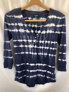 Camisa Henley Tie Dye Chaps para Mujer Mangas 3/4 100% Algodón Azul y Blanco Talla Pequeña - Imagen 1 de 7