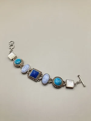 Whitney Kelly WK Sterling Silver Lapis Lace Agate Turquoise Bracelet 8” 50 g - image 1 of 4