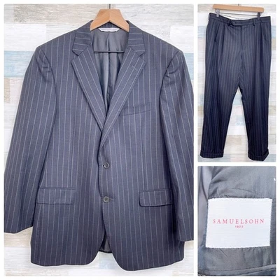 Traje Samuelsohn Lana Beckett Super 120s Gris Carbón Rayas Para Hombre 42R 34x30 Foto 1 de 4