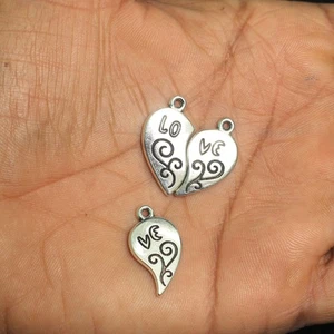 Tibetan Alloy Split Heart Charms Antique Silver 23x23x2mm - Picture 1 of 9