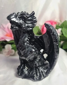 Large 4.5" 323g Detailed Black Obsidian Flying Dragon Crystal Stone Carving - Picture 1 of 20