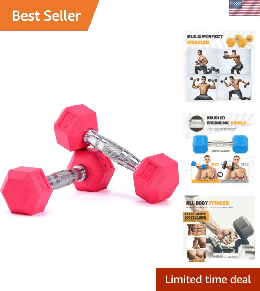 Durable Cast Iron Hex Dumbbell Set (2 Pieces) - Non-Slip, Stylish Pink 1-15 LB - Image 1 of 4