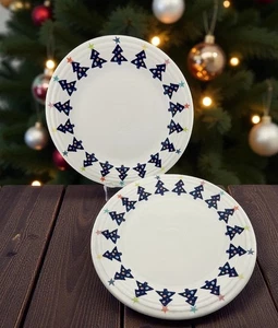 2 Fiesta Weihnachten Blue Tree Essteller weiß Keramik bunte Bäume 10,5" - Bild 1 von 6