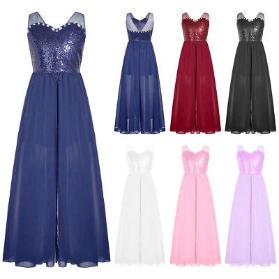 Niños Niñas Chifón Regreso a Casa Mameluco Vestido de Baile Baile Boda Largo Desfile Foto 1 de 4