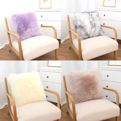 Funda de Almohada de Lana Esponjosa Lana Australiana Piel Funda de Cojín Decoración Multicolor Foto 1 de 4