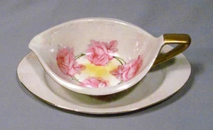 Vintage Moschendorf Bavaria Pearlized Luster Pink Rose Gravy Sauce Bowl & Plate - Picture 1 of 6