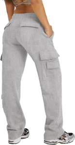 Womens Cargo Sweatpants Casual High Waisted Joggers Pants Fleece Wide Leg Sweat - Picture 1 of 7