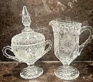 Amerikanische Brillant Glas Zuckerdose mit Deckel & Milchkännchen Vintage 30er Jahre  - Bild 1 von 20