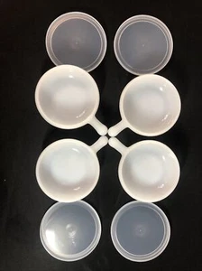 Set 4 Vintage White Glasbake Casseroles Lug Handled Bowls with Lids - Picture 1 of 3