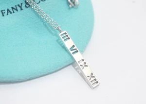 Tiffany & Co. Sterlingsilber Atlas römische Ziffern Stab Anhänger Halskette 16" - Bild 1 von 6