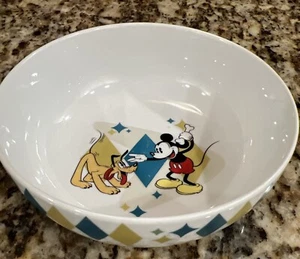 Disney Bowl Mickey Mouse Pluto by Gibson Blue Gold Argyle Retro  - Picture 1 of 6