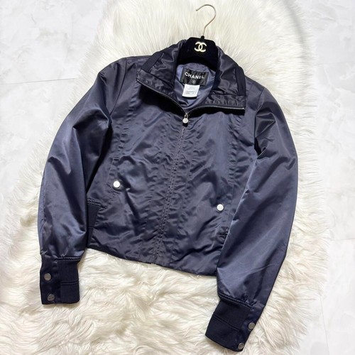 Giacca bomber CHANEL nylon blouson taglia 36 blu scuro donna
