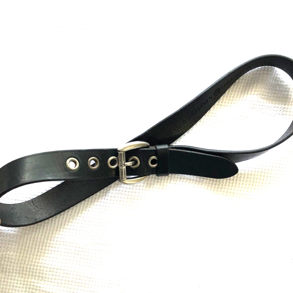 Tommy Hilfiger 男式皮带 36 黑色真皮金属格罗米特扣垃圾桶 — 第 1/4 张图片