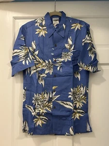 Blue shirt with white and yellow flowers, size XS, Hawaiian style - Picture 1 of 6