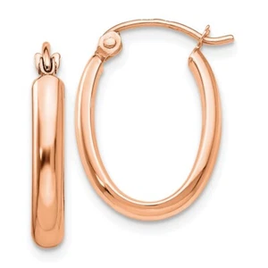20mm 10k Rose Gold Polished Half-Round Oval Hoop Earrings 10TF976 - Picture 1 of 4