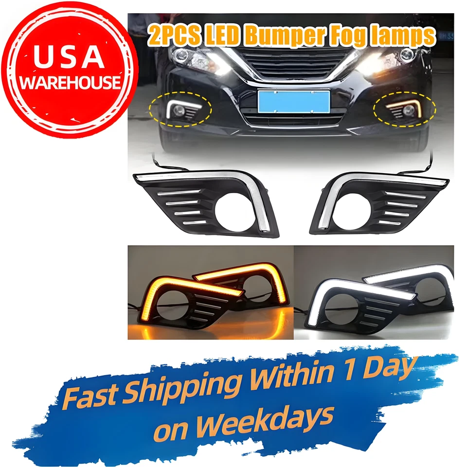 LED Fog Lamp For Nissan Altima 2016 2017 2018 Daytime Running Light Turn Signal Foto 1 de 4