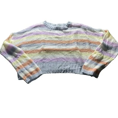 Wild Fable Sweater Womens Junior MED Crewneck Pullover Crop Striped Rainbow Soft - Image 1 of 4