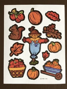 Hallmark Vintage Stickers 2+ Sheet Fall Thanksgiving Scarecrow Pumpkin oak Leaf - Picture 1 of 2
