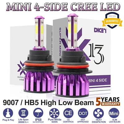 2x NEW! 4Side 360° 9007 HB5 LED Headlight Bulbs Hi-Lo 6000K 1200W 18000LM Mini Foto 1 de 4