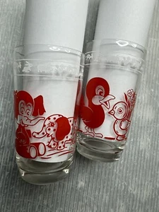 vintage SWANKY SWIGS 1950s Kraft Promo JUICE GLASS Red Elephant Bird LOT/2 - Picture 1 of 18