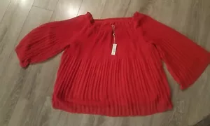 Max Studio Red Georgette Pleated Off Shoulder Blouse Size L - Picture 1 of 2