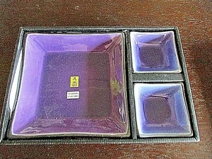Sushi For 2- Purple Ceramic 4 Piece 7.5" Square and 3.5" Square Open Box - Picture 1 of 5
