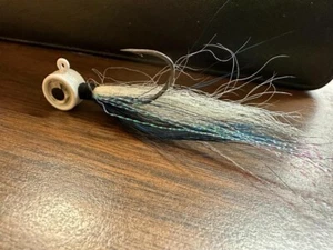 10 Big Eye Bucktail Jig Head blue and white with flash. Walleye Jigs - Picture 1 of 2