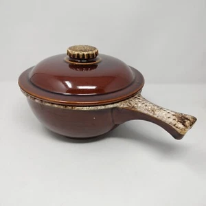 VTG Large Hull Pottery Oven Proof USA Brown Drip Glaze Casserole, Handle, Lid - Picture 1 of 9