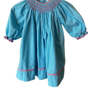 Petit Ami blaues gesmoktes Kleid mit Gingham-Muster 2T - Bild 1 von 10