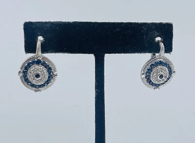 Judith Ripka JR Sterling Silver & 18k Gold Blue & White Sapphire Dangle Earrings - Image 1 of 4