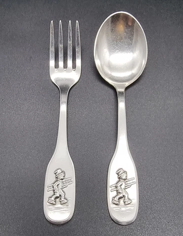 ANTIQUE SET STERLING SILVER LUCKY FORK AND SPOON W/H CHIMNEY SWEEP/GERMANY/1882 Cover