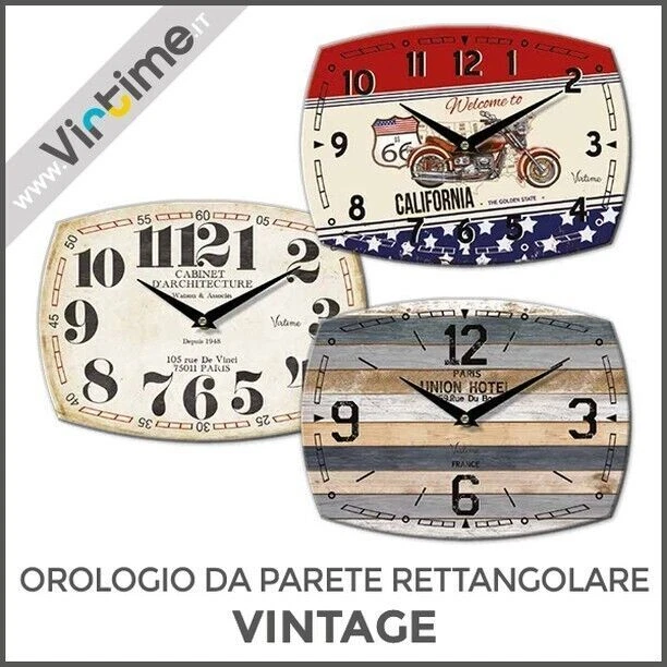 OROLOGIO DA PARETE RETTANGOLARE VINTAGE 31X23 VIRTIME D'ARCHITECTURE LEGNO - Immagine 1 di 1