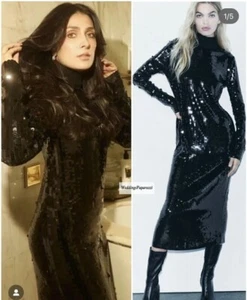 ZARA WOMEN LONG SEQUIN DRESS LIMITED EDITION BLACK SIZE M REF: 9325/103 - Picture 1 of 5