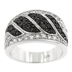 Black And Silver Pave Women's Ring Comfort Band, Cocktail, Anniversary, Wedding - Picture 1 of 4