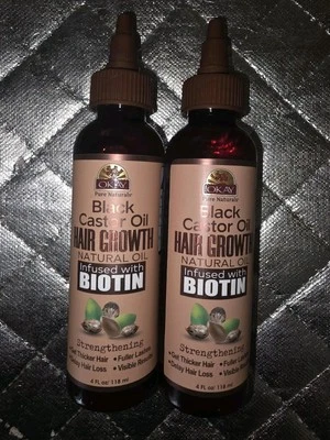 Okay Aceite de Ricino Negro Crecimiento del Cabello Infundido con Biotina 4 fl OZ Lote de 2 Foto 1 de 3
