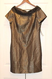 Badgley Mischka Gold and Black Sequin 60's Style Dress – Size 12 NWT (See Desc) - Picture 1 of 15