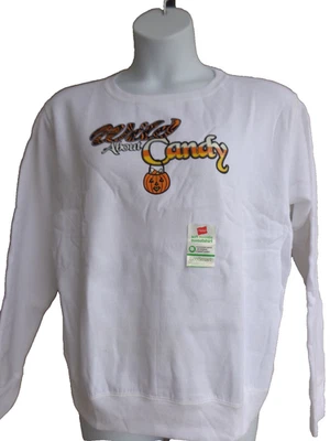 NUEVO CON ETIQUETAS Hanes Eco Smart XL Halloween Gráfico Cuello Redondo Sudadera Blanca Foto 1 de 2