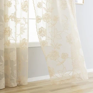 Ivory Sheer Lace Curtains for Bedroom Living Room Studio 84inch Long Vintage ... - Picture 1 of 8
