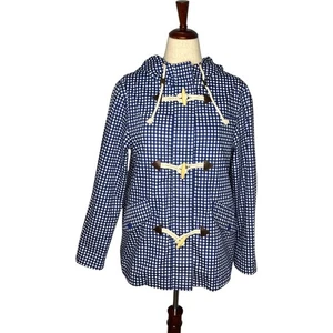 Boden Jacket Size US 10 Whitby Waterproof Zip Toggle Hooded Blue Check - Picture 1 of 7