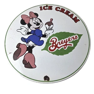 Vintage Breyers Ice Cream Porcelain Sign - Minnie Gas Pump Advertising Sign - Picture 1 of 14