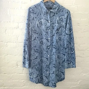 Lauren Ralph Lauren Pajama Night Shirt Womens Blue Paisley Sleepwear Large - Picture 1 of 11