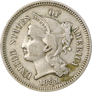 1881 Three (3) Cent Nickel - Picture 1 of 2
